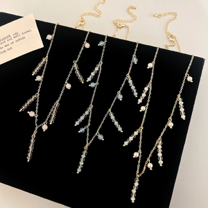 Collier Ras De Cou À Franges Cuivre Plaqué 18K Avec Pierre Naturelle Künstliche Perle Cristal Style Bohème Bijoux Élégants Femme