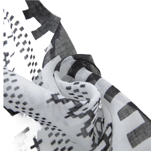 Lightweight black and white geometric pattern scarf with breathable mesh texture