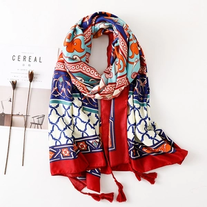 Bohemian Ethnic Scarf Twill Cotton Floral Print Tassels Large Shawl For Women Travel Holiday Beach Wrap Retro Style