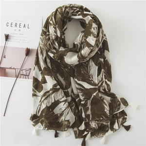 Banana Leaf Print Scarf Shawl For Women Voile Tassel Lightweight Sun Protection Beach Wrap Bohemian Elegant Retro Style