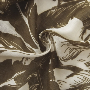 Women's long tropical banana leaf print shawl in lightweight cotton-linen fabric