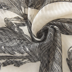 Summer cotton linen scarf with black and white tropical palm leaf pattern for beach
