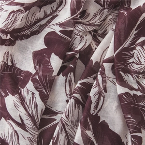 Lightweight burgundy tropical leaf print scarf and shawl in breathable fabric