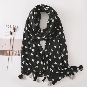 Long Scarf Shawl Wrap Soft Bali Yarn Cotton Linen Touch Unicorn Print Tassels Sunscreen Beach Fashion For Women