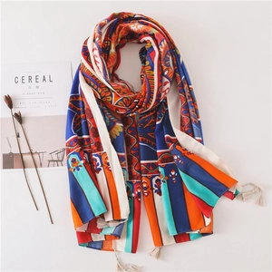 Bohemian Paisley Print Shawl Scarf With Tassels Ethnic Floral Lightweight Sun Protection Beach Wrap For Women