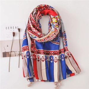 Bohemian Paisley Print Shawl Scarf With Tassels Sun Protection Lightweight Vintage Ethnic Satin Feel Large Wrap Women