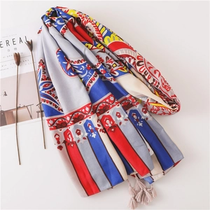 Summer paisley beach scarf and sun protection shawl with colorful geometric patterns