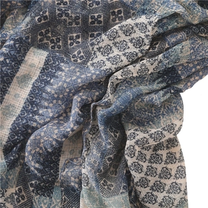 Retro plaid cotton linen scarf for men and women featuring vintage damask floral patterns