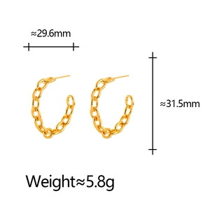 Gold chain-link C-shaped hoop earrings with precise measurements 29.6mm x 31.5mm