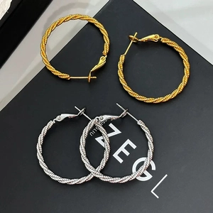 Twisted Rope Hoop Earrings Copper 18K Gold Plated Exaggerated Geometric Braided Design Fashion Jewelry For Women