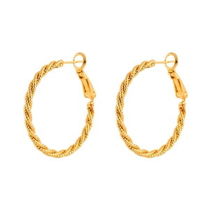 Polished gold twisted rope hoop earrings with minimalist metal design for women