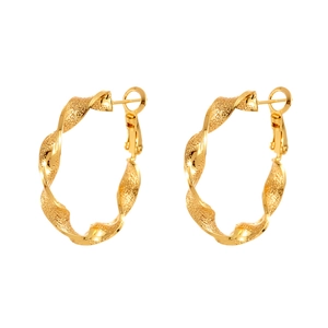 Minimalist gold twisted hoop earrings with elegant spiral texture on a clean white background