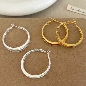 Geometrische Zweilagige Creolen Kupfer 18K Palladium Plattiert Minimalistischer Nischenschmuck Damen