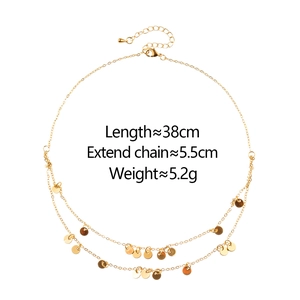 Double-layered gold sequin choker necklace with 38cm chain and adjustable heart clasp