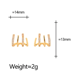 Élégantes boucles d'oreilles dorées avec incrustation de zircone, largeur de 14mm