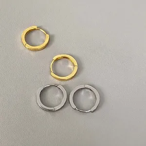 Minimalist Geometric Circle Hoop Earrings Copper 18K Gold Plated High Polish Smooth Small Huggies Jewelry For Women