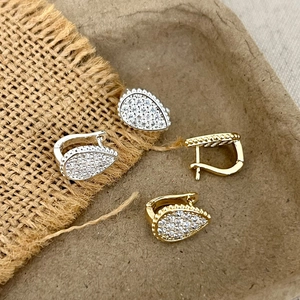 Copper Teardrop Huggie Earrings With Clear Zircon Pavé Vintage Bohemian Style Gold Silver Plated Jewelry For Women