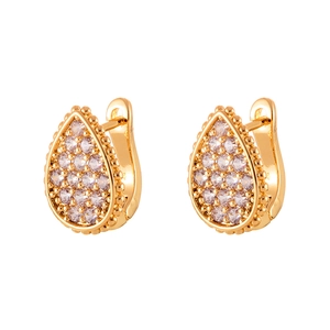 Sparkling gold teardrop hoop earrings with pavé cubic zirconia for women's fashion