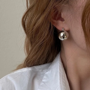 Polished silver sphere earrings for women with minimalist retro metallic finish