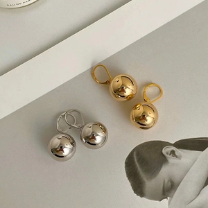 Ball Drop Earrings With 925 Sterling Silver Earring Post Polished Mirror Metal Sphere French Minimalist Style Jewelry For Women