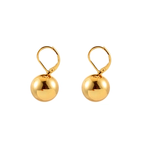 French luxury minimalist gold spherical drop earrings with high-polish finish