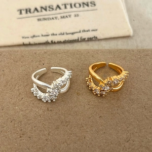 Elegant Cross Geometric Zirconia Open Ring Copper 18K Gold Plated Minimalist Adjustable Jewelry For Women