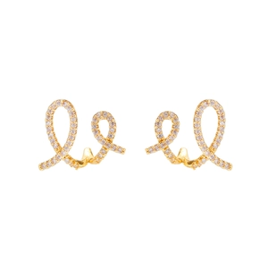 Exquisite gold spiral earrings with pavé cubic zirconia in a minimalist style
