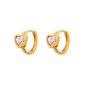 Elegant gold heart earrings with zircon inlay crystals, minimalist jewelry for daily wear