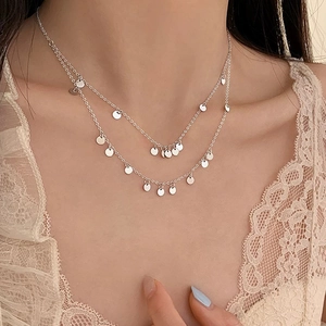 Layered Necklace Copper Alloy Round Sequin Coin Pendants Mirror Finish Elegant Minimalist Fashion Jewelry For Women