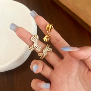 Adjustable Bowknot Ring Copper Zircon Imitation Artificial Pearl French Elegant Hand Jewelry For Women Fashion Accessory