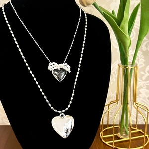 Collier Pendentif Cœur Cuivre Argenté Chaîne À Billes Élégant Rétro Français Bijou Minimaliste Pour Femmes