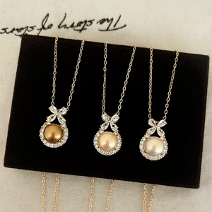 Bowknot Pendant Necklace With Copper Resin And Zircon Simple French Style Light Luxury Jewelry For Women