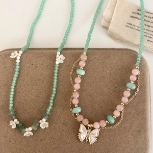 Collana Perline Pietra Naturale Cristallo Ciondolo Farfalla Dolce Perla Artificial Barocca Gioielli Estetici Per Donna Stile Estate