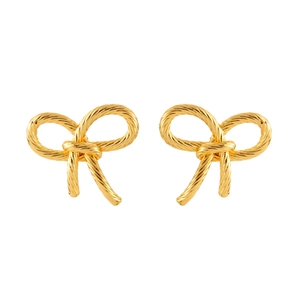 Minimalist gold bow earrings featuring an intricate twisted rope texture and polished finish