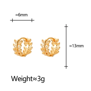 Golden leaf hoop earrings with sparkling cubic zirconia, 13mm size and lightweight 3g design