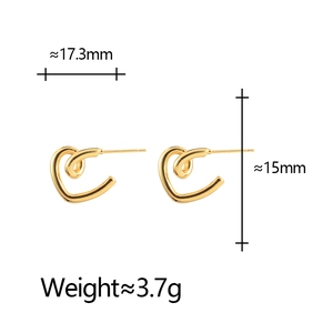Gold heart knot earrings for women with detailed size measurements and weight info