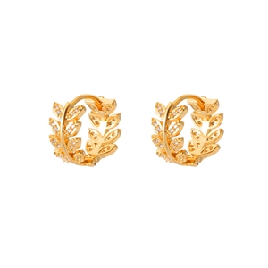 Sparkling zircon leaf hoop earrings in gold plating for women's elegant fashion style