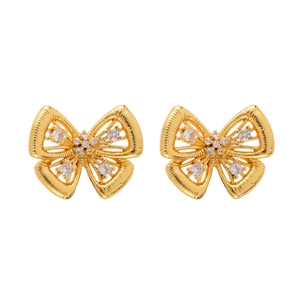 Boucles d'oreilles papillon dorées vintage français avec zircons et design ajouré