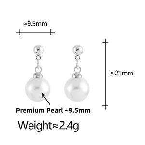 Vue détaillée des dimensions et du poids des boucles d'oreilles perles argent