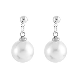 Boucles d'oreilles élégantes en sphère argentée avec grandes perles blanches