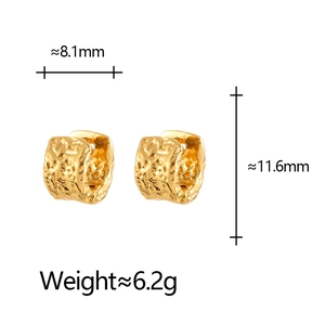 Irregular textured gold huggie hoop earrings with 11.6mm height and 8.1mm width