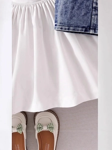 Girls' summer white puff sleeve dress and light blue denim vest two-piece fashion set