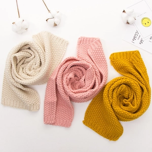 Solid color knitted baby scarves in soft wool, winter neck warmers for toddlers