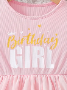Pink girls birthday dress with golden glitter Birthday Girl print and mesh tutu skirt
