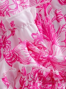 Girls summer white floral dress with ruffle edges and fine stitching details
