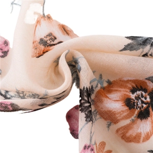Écharpe en coton et lin pour femme avec motifs floraux orange et texture tissée