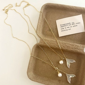 Collier En Cuivre Pendentif Queue De Poisson Coquillage Et Künstliche Perle Chaîne Clavicule Élégante Bijoux Pour Femmes Mode