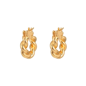 Elegant golden twisted hoop earrings with a polished minimalist rope design for women