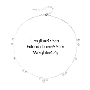 Elegant silver clavicle necklace with pear-shaped zircon and 37.5cm adjustable chain