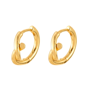 Minimalist twisted gold hoop earrings with high-polish finish and hinged snap closure